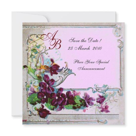 ROMANTICA 4 MONOGRAM, Floral Purple Pink Wedding Save The Date