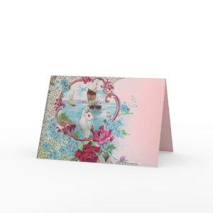 ROMANTICA,BLUE RED PINK FLORAL ROSES WITH DOVE HOLIDAY CARD