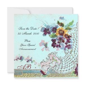 ROMANTICA Floral Pink Teal Blue Wedding Monogram Save The Date
