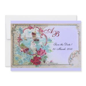 ROMANTICA  MONOGRAM Floral Pink Blue Wedding Party Save The Date