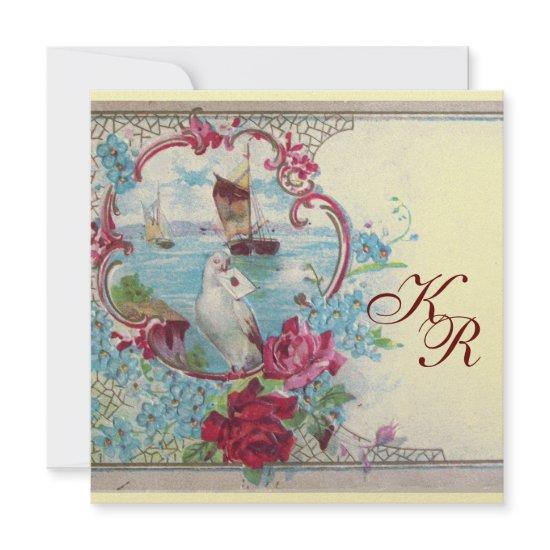ROMANTİCA  MONOGRAM Teal Blue Gold Wedding Announcement