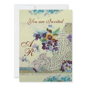 ROMANTİCA Pink Blue Silver Floral Wedding Monogram