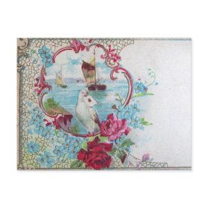 ROMANTICA /ROSES,BLUE FLOWERS,DOVE WITH LETTER POSTCARD