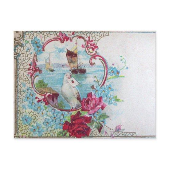 ROMANTICA /ROSES,BLUE FLOWERS,DOVE WITH LETTER POSTCARD