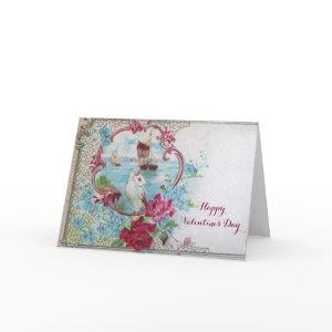 ROMANTICA /VALENTINE CUPID GATHERING PINK ROSES HOLIDAY CARD