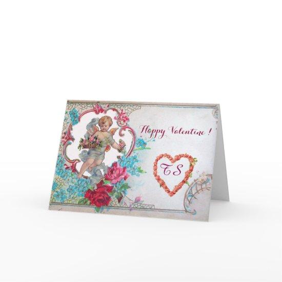 ROMANTICA /VALENTINE CUPID GATHERING PINK ROSES HOLIDAY CARD