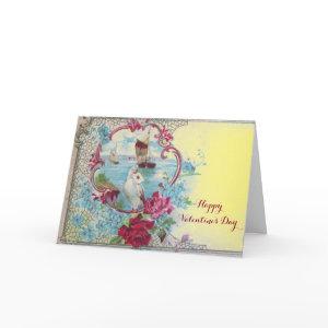 ROMANTICA /VALENTINE CUPID GATHERING PINK ROSES HOLIDAY CARD