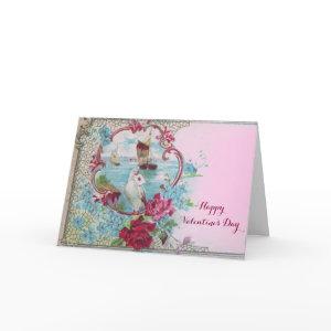 ROMANTICA /VALENTINE CUPID GATHERING PINK ROSES HOLIDAY CARD