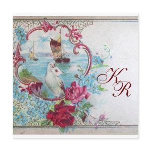 ROMANTİCA/WHITE DOVE,ROSES FLORAL WEDDING MONOGRAM ANNOUNCEMENT