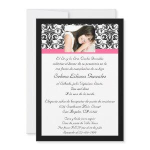 Rosa y negro del damasco de Quinceanera Fushcia