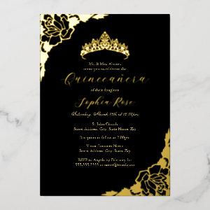 Rose Black Gold Quinceanera Birthday  Foil