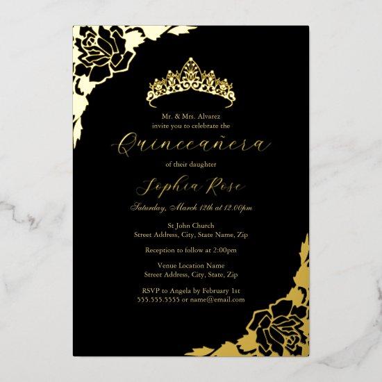 Rose Black Gold Quinceanera Birthday  Foil