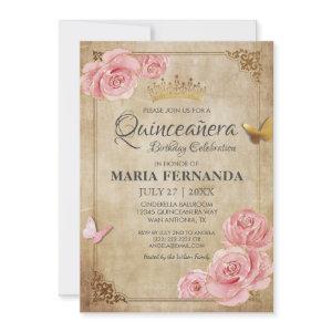 Rose Blush Pink Butterfly Crown Gold Quinceanera