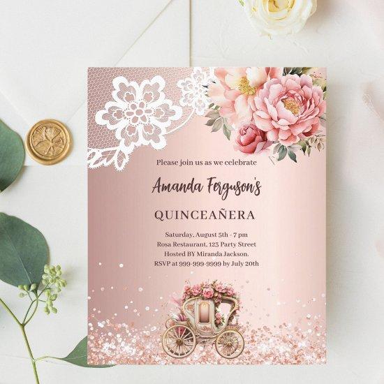 Rose florals lace carriage Quinceanera