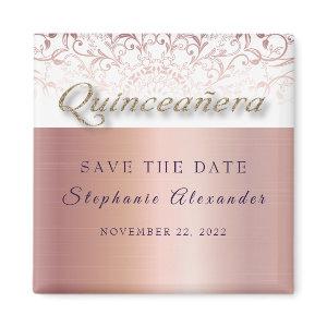 Rose foil lace Quinceanera Save the date elegant Magnet