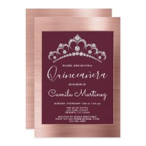 Rose Gold and Burgundy Quinceanera with Tiara