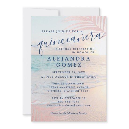 Rose Gold Beach Quinceañera Pink 15th Birthday