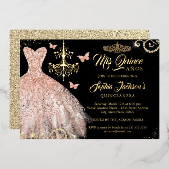 Rose Gold Black Butterfly Tiara Dress Quinceanera  Foil