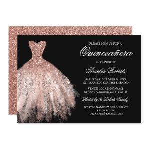 Rose Gold Black Glitter Dress Quinceanera