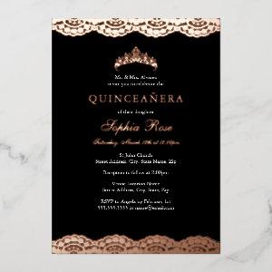 Rose Gold Black Lace Tiara Quinceanera Foil Foil