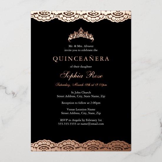 Rose Gold Black Lace Tiara Quinceanera Foil Foil