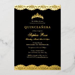 Rose Gold Black Lace Tiara Quinceanera Foil Foil