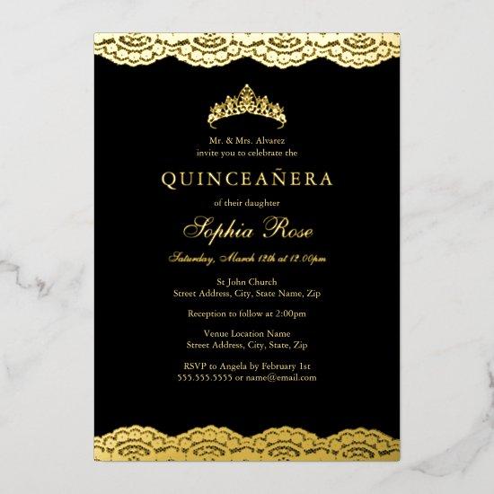 Rose Gold Black Lace Tiara Quinceanera Foil Foil