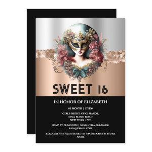 Rose gold black sweet 16 girls masquerade mask