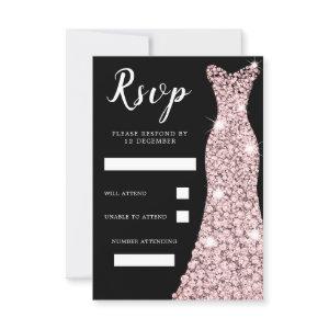Rose Gold Blush Dress Birthday Party Bridal Black RSVP Card