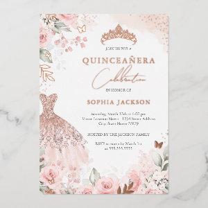 Rose Gold Blush Dress Floral Quinceanera  Foil
