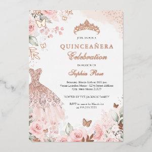 Rose Gold Blush Dress Floral Quinceanera  Foil