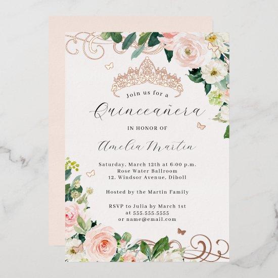 Rose Gold Blush Floral Swirl Quinceanera   Foil