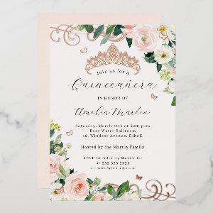 Rose Gold Blush Floral Swirl Quinceanera   Foil