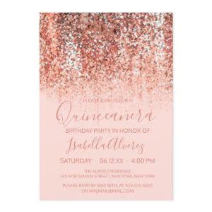 Rose Gold Blush Mermaid Glitter Ombre Quinceañera