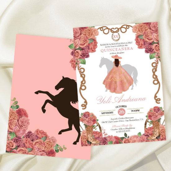 Rose Gold Blush Peach Western Charro Quinceañera