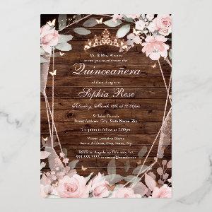 Rose Gold Blush Pink Rustic Floral Quinceanera  Foil