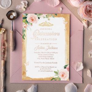 Rose Gold Blush Quinceanera Floral Sparkle Tiara   Foil