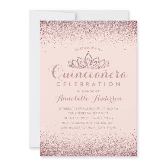 Rose Gold Blush Quinceañera Gold Tiara Glitter