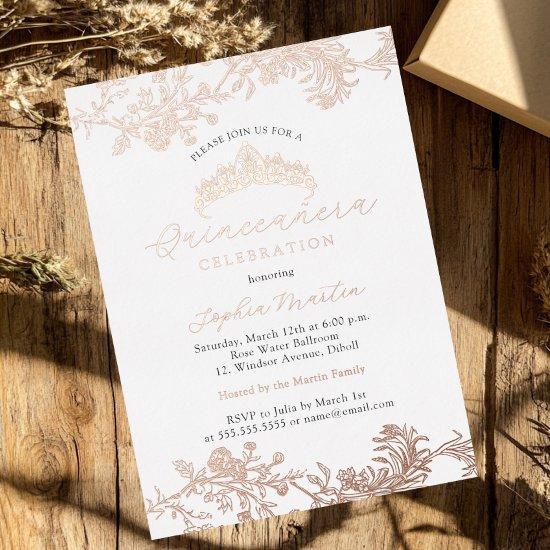 Rose Gold Blush Vintage Elegant Quinceanera  Foil