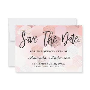 Rose Gold Brush Script  Quinceanera Save The Date