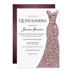 Rose Gold Burgundy Dress Quinceanera Invite