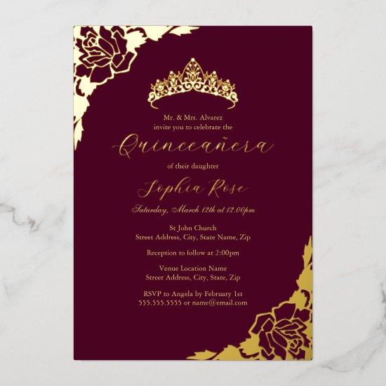 Rose Gold Burgundy Quinceanera Birthday  Foil