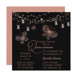 Rose Gold Butterfly Chic Modern Quinceañera