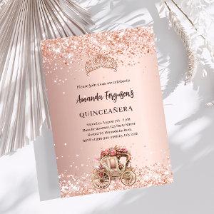 Rose gold carriage tiara glitter Quinceanera