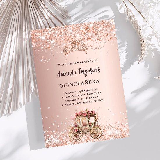 Rose gold carriage tiara glitter Quinceanera