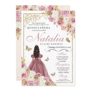 Rose Gold Champagne Butterfly Princess Quinceanera