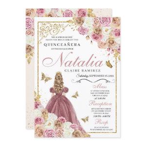 Rose Gold Champagne Butterfly Princess Quinceanera