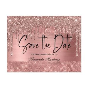 Rose Gold Chic Quinceañera Save The Date Postcard