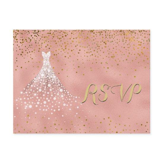 Rose Gold Diamond Dress Quinceanera RSVP Card