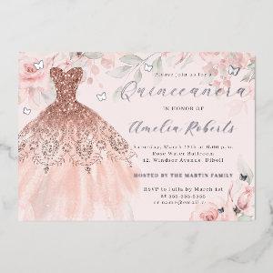 Rose Gold Dress Floral Silver Butterfly  Foil
